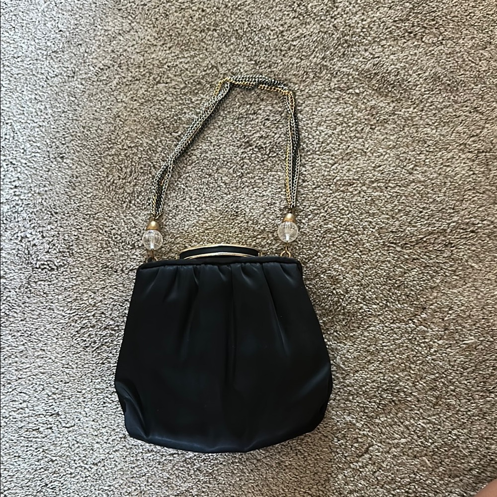 Chic Black Satin Clutch with Gold Accents